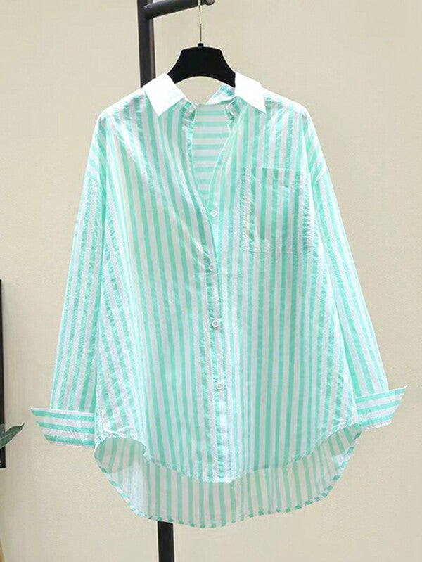 Striped Button-Up Over-Size Shirt