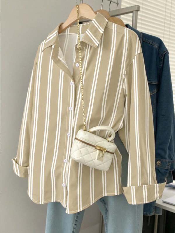 Striped Button-Up Over-Size Shirt