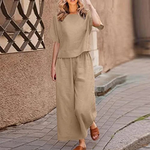 WOMEN PLAIN CROP TOP & TROUSERS CO-ORDER SET