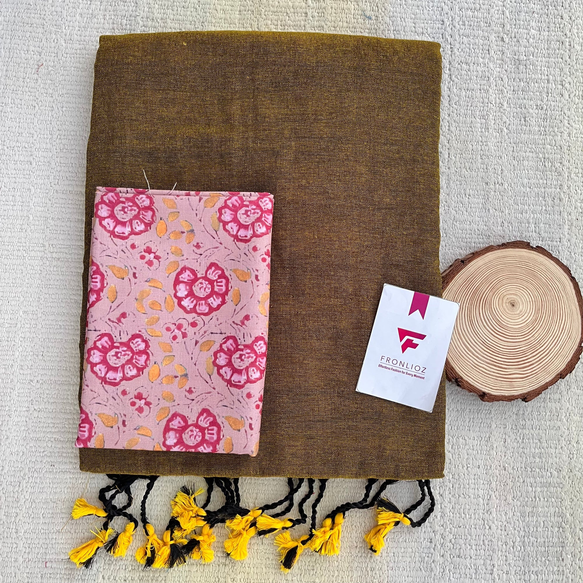 Mustard Khadi Cotton Saree & Designer Blouse