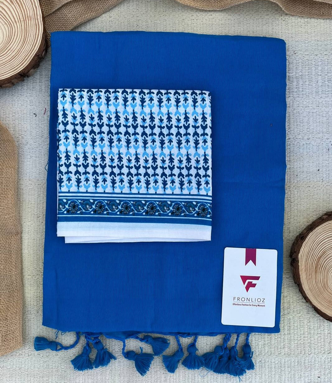 Sky Khadi Cotton Saree & Designer Blouse