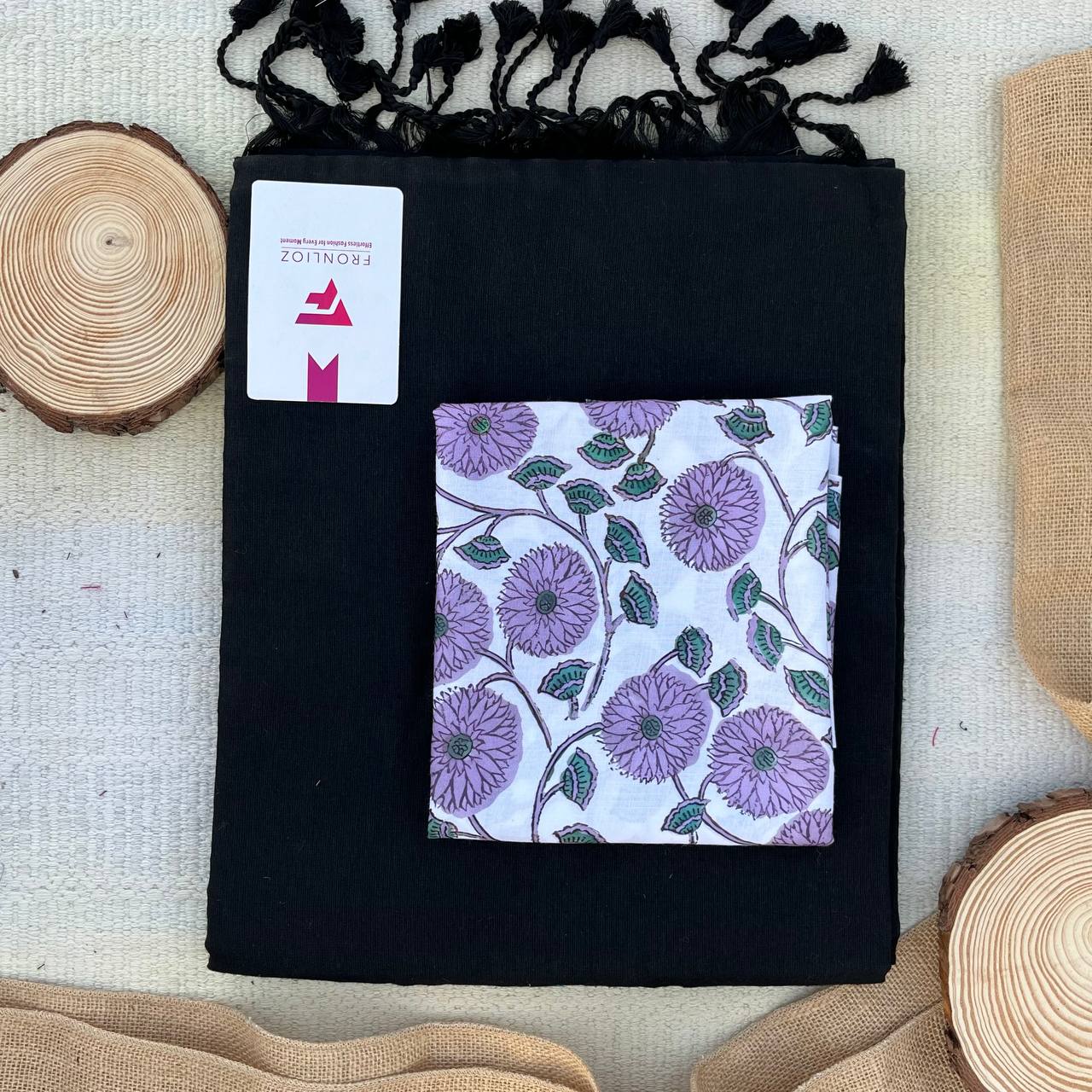 Black Khadi Cotton Saree & Designer Blouse