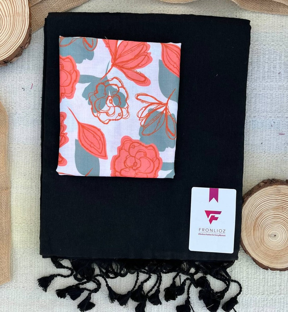 Black Khadi Cotton Saree & Designer Blouse