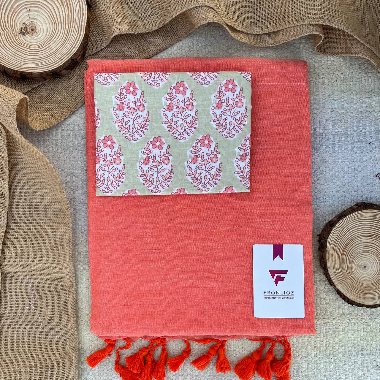 Orange Khadi Cotton Saree & Designer Blouse