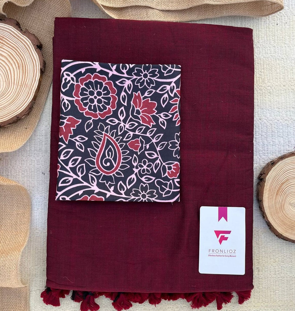 Maroon Khadi Cotton Saree & Designer Blouse
