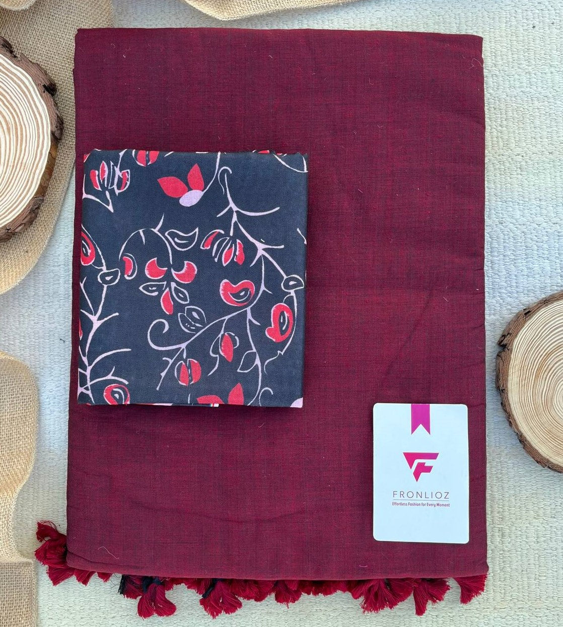 Maroon Khadi Cotton Saree & Designer Blouse
