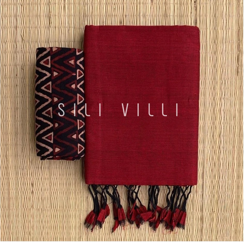 blooming maroon colour traditional looking chanderi cotton saree