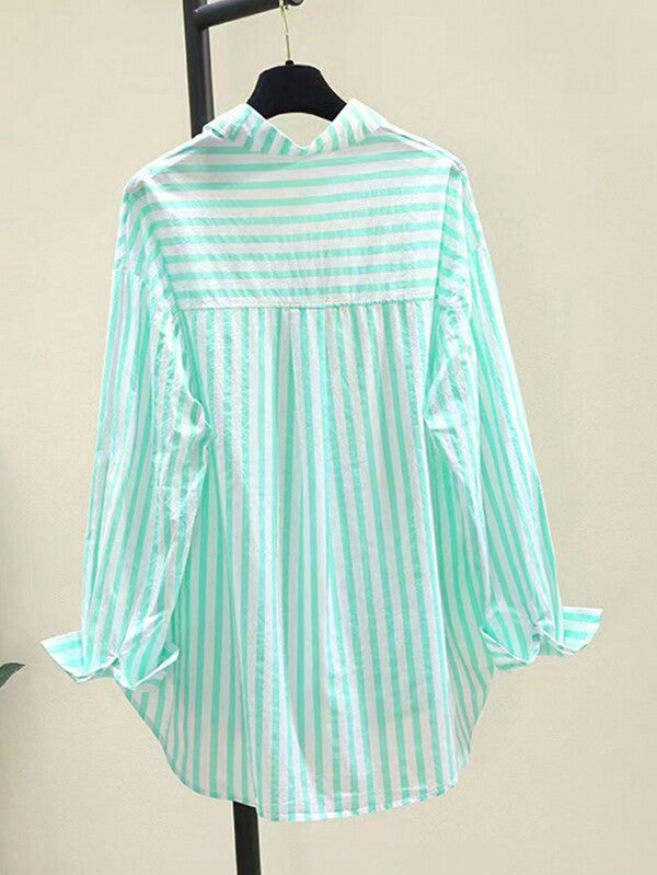 Striped Button-Up Over-Size Shirt