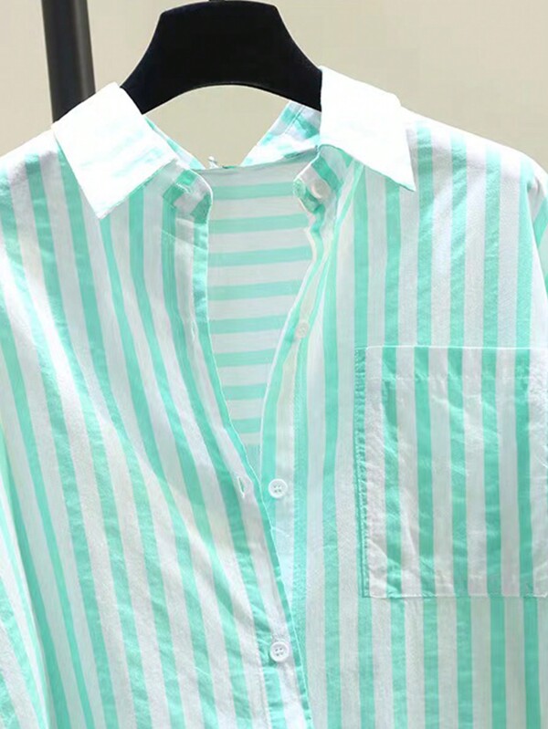 Striped Button-Up Over-Size Shirt