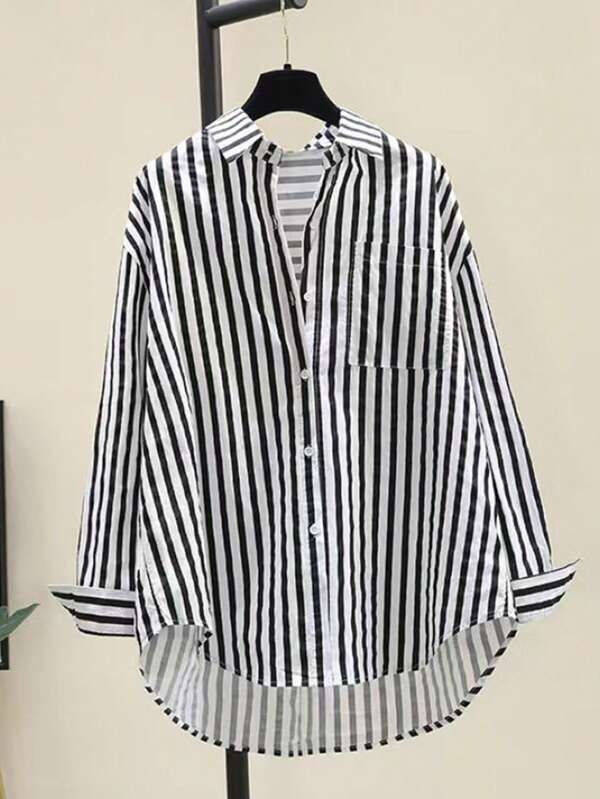 Striped Button-Up Over-Size Shirt