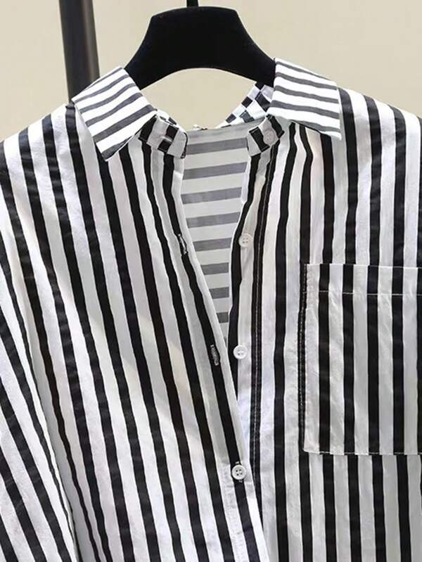Striped Button-Up Over-Size Shirt