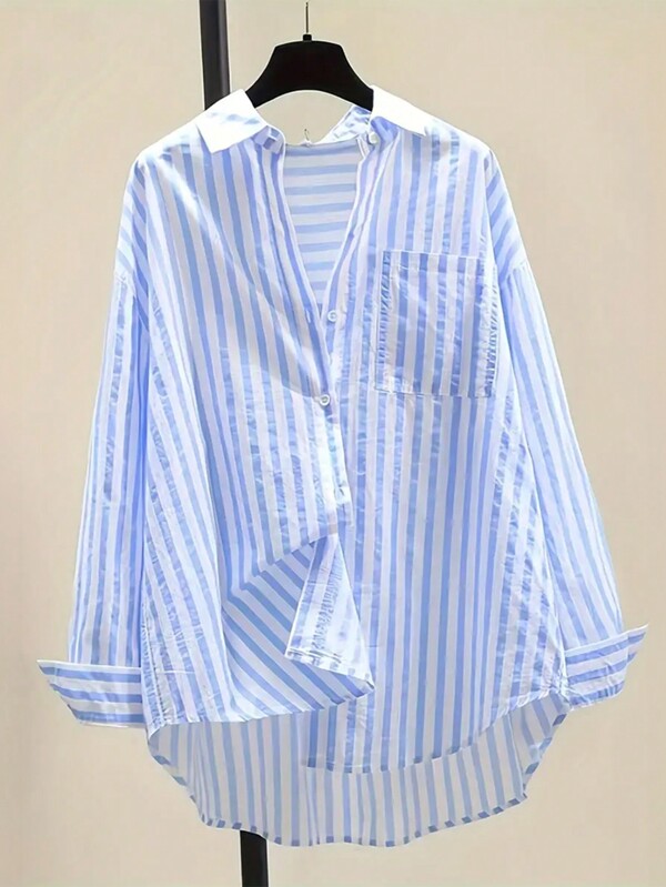 Striped Button-Up Over-Size Shirt