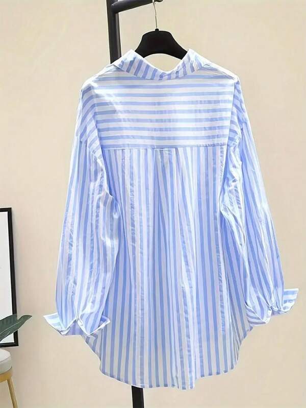 Striped Button-Up Over-Size Shirt