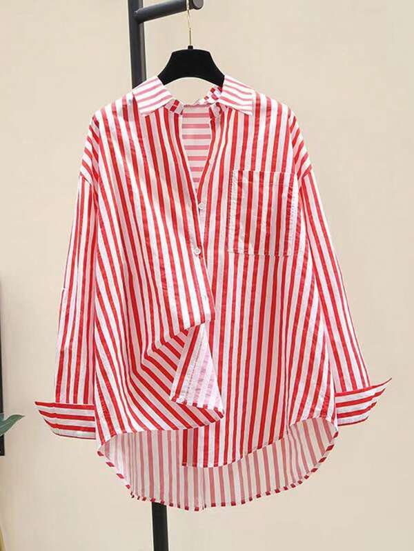 Striped Button-Up Over-Size Shirt