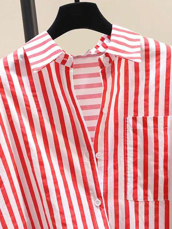Striped Button-Up Over-Size Shirt