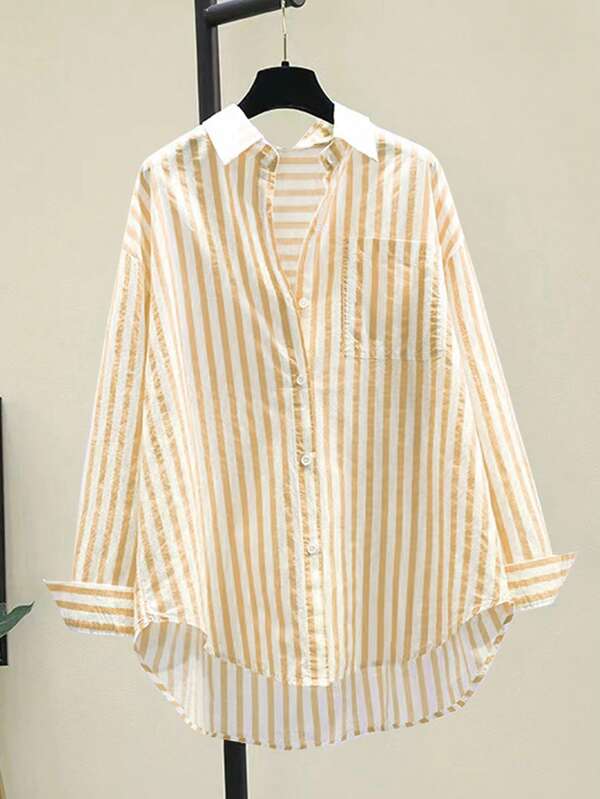 Striped Button-Up Over-Size Shirt