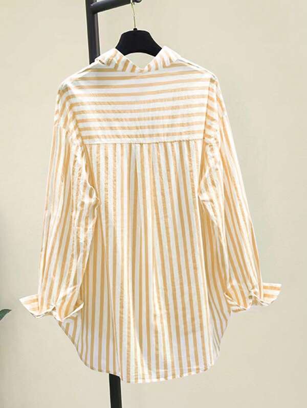 Striped Button-Up Over-Size Shirt