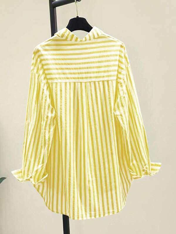 Striped Button-Up Over-Size Shirt