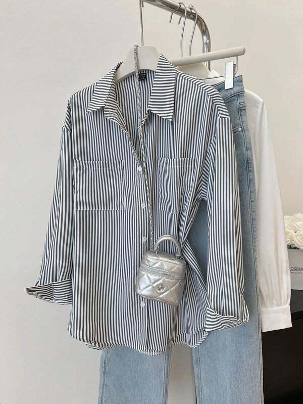 Striped Button-Up Over-Size Shirt