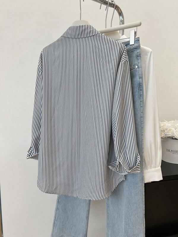 Striped Button-Up Over-Size Shirt