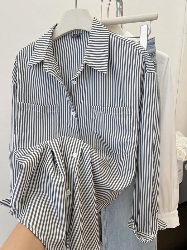 Striped Button-Up Over-Size Shirt