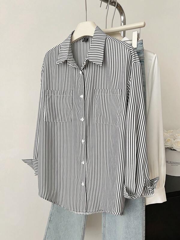 Striped Button-Up Over-Size Shirt