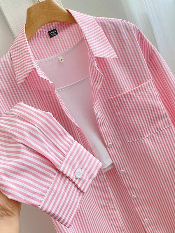 Striped Button-Up Over-Size Shirt