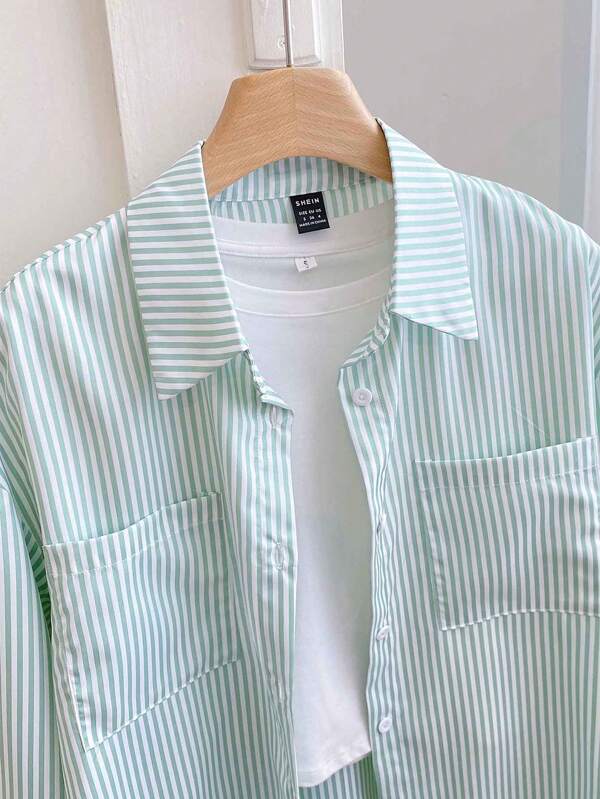 Striped Button-Up Over-Size Shirt