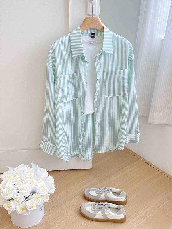 Striped Button-Up Over-Size Shirt
