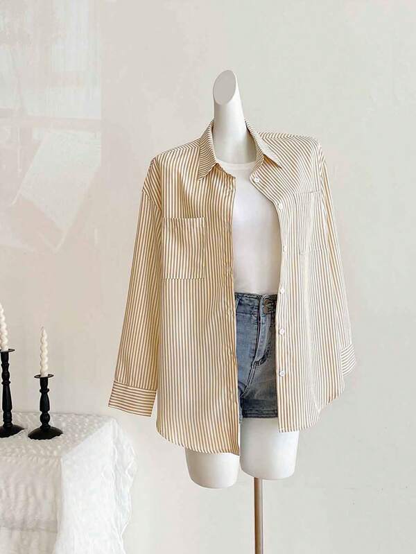Striped Button-Up Over-Size Shirt