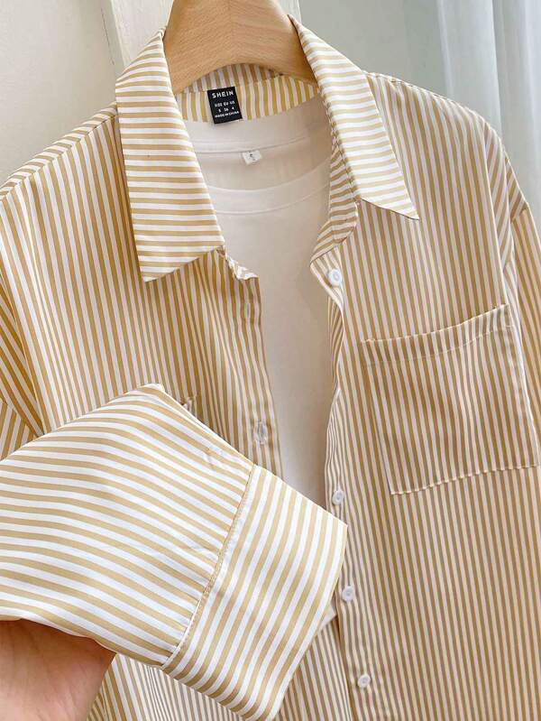 Striped Button-Up Over-Size Shirt