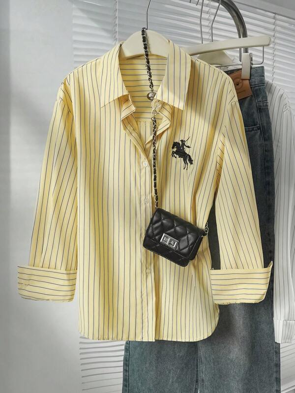 Striped Button-Up Over-Size Shirt