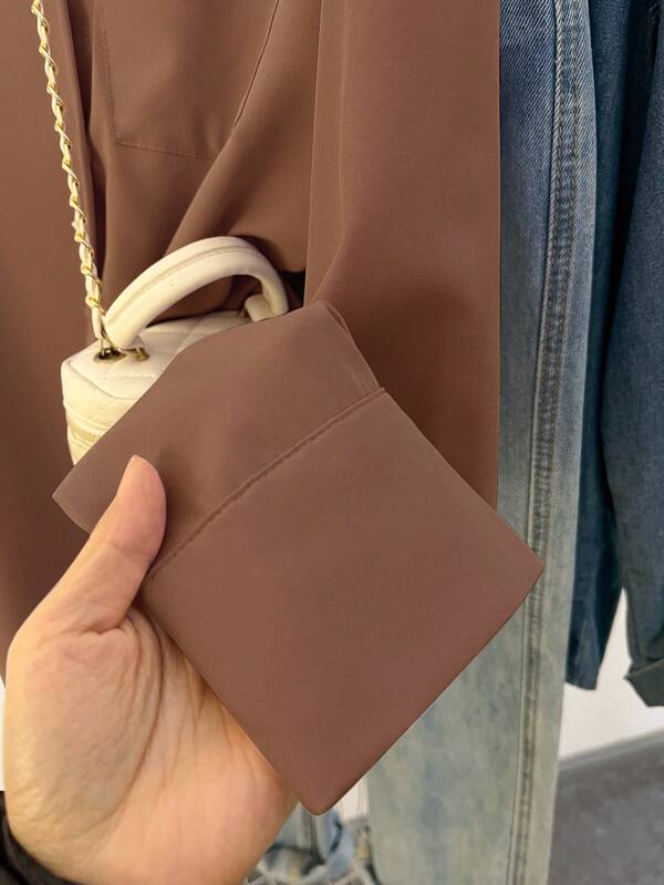 Pocketed Oversized Bamboo Cotton Shirt Plain Brown