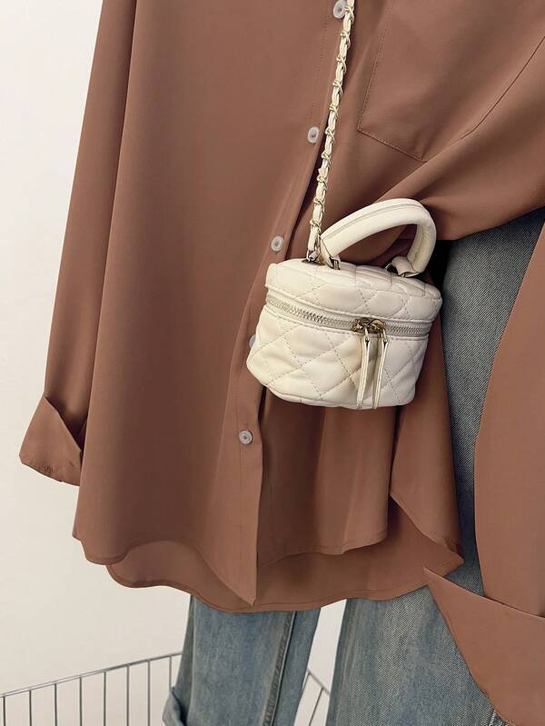Pocketed Oversized Bamboo Cotton Shirt Plain Brown