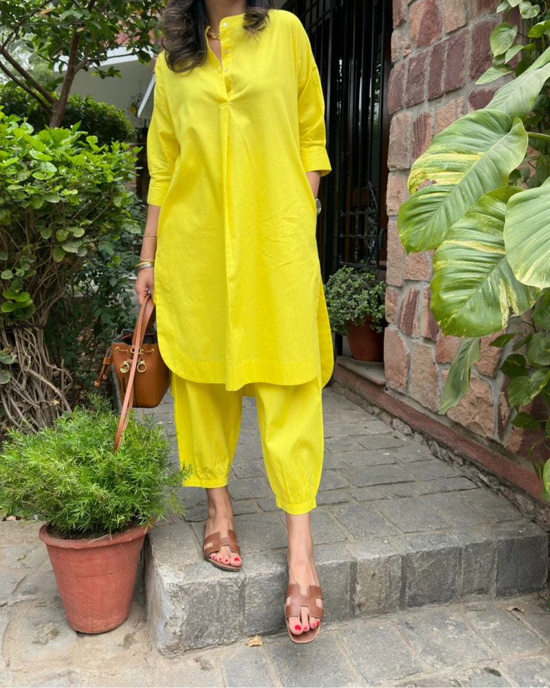 Coral Yellow Cotton Coord Set