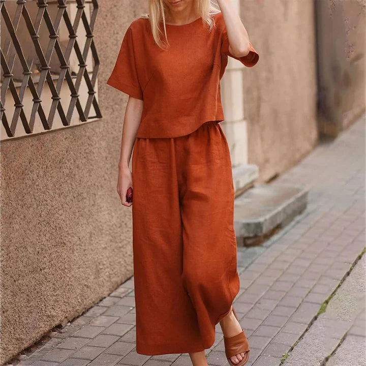 WOMEN COTTON PLAIN CROP TOP & TROUSERS CO-ORDER SET