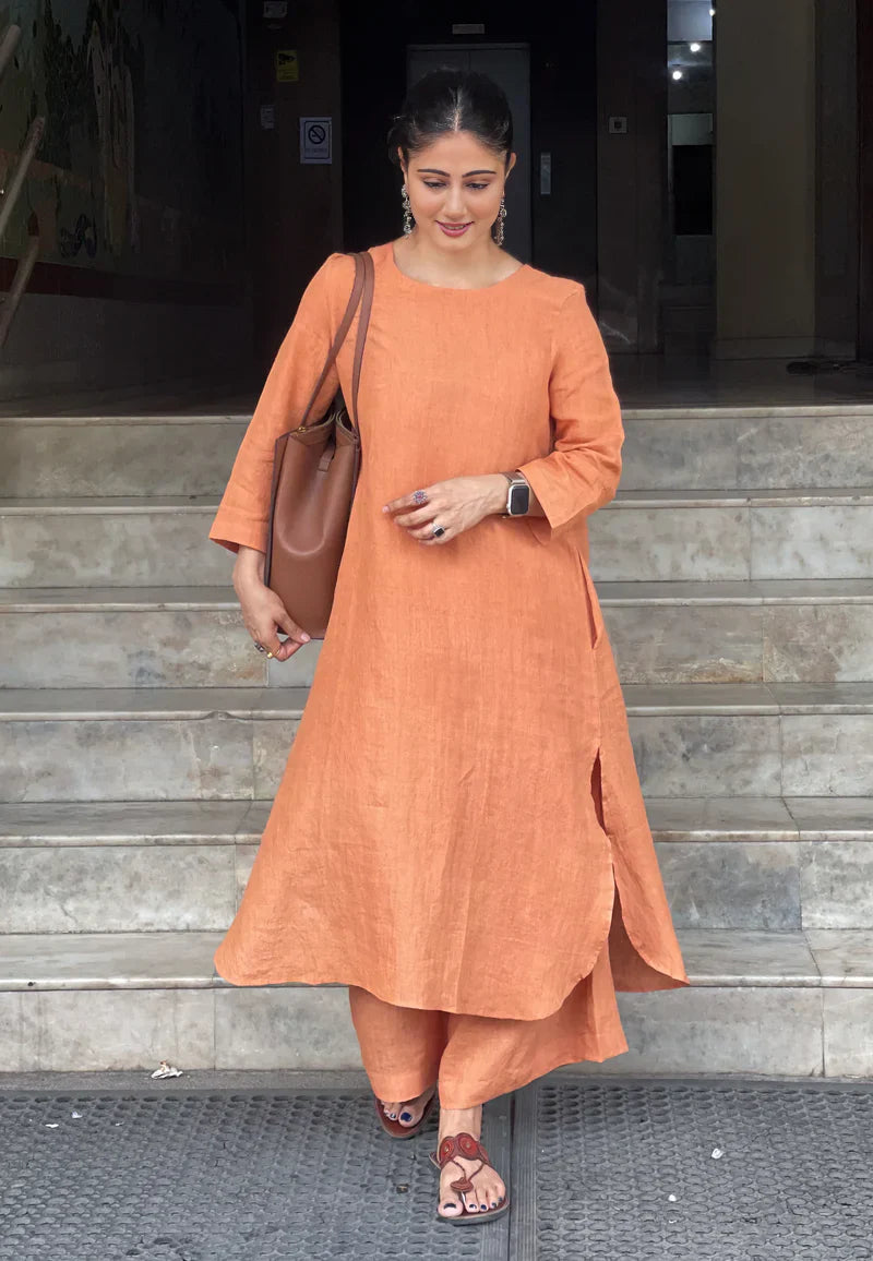 Women's Cotton Kurta pant sets -Orange