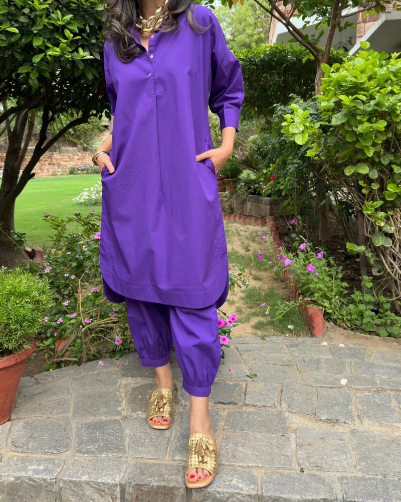 Coral Purple Cotton Coord Set