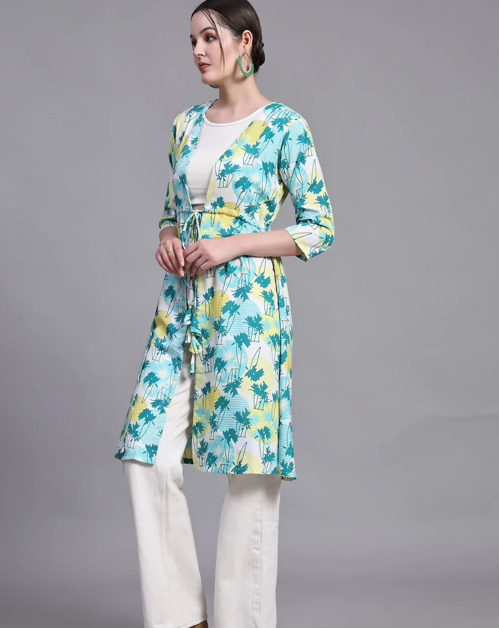 Women's Tropical Print White Shrug