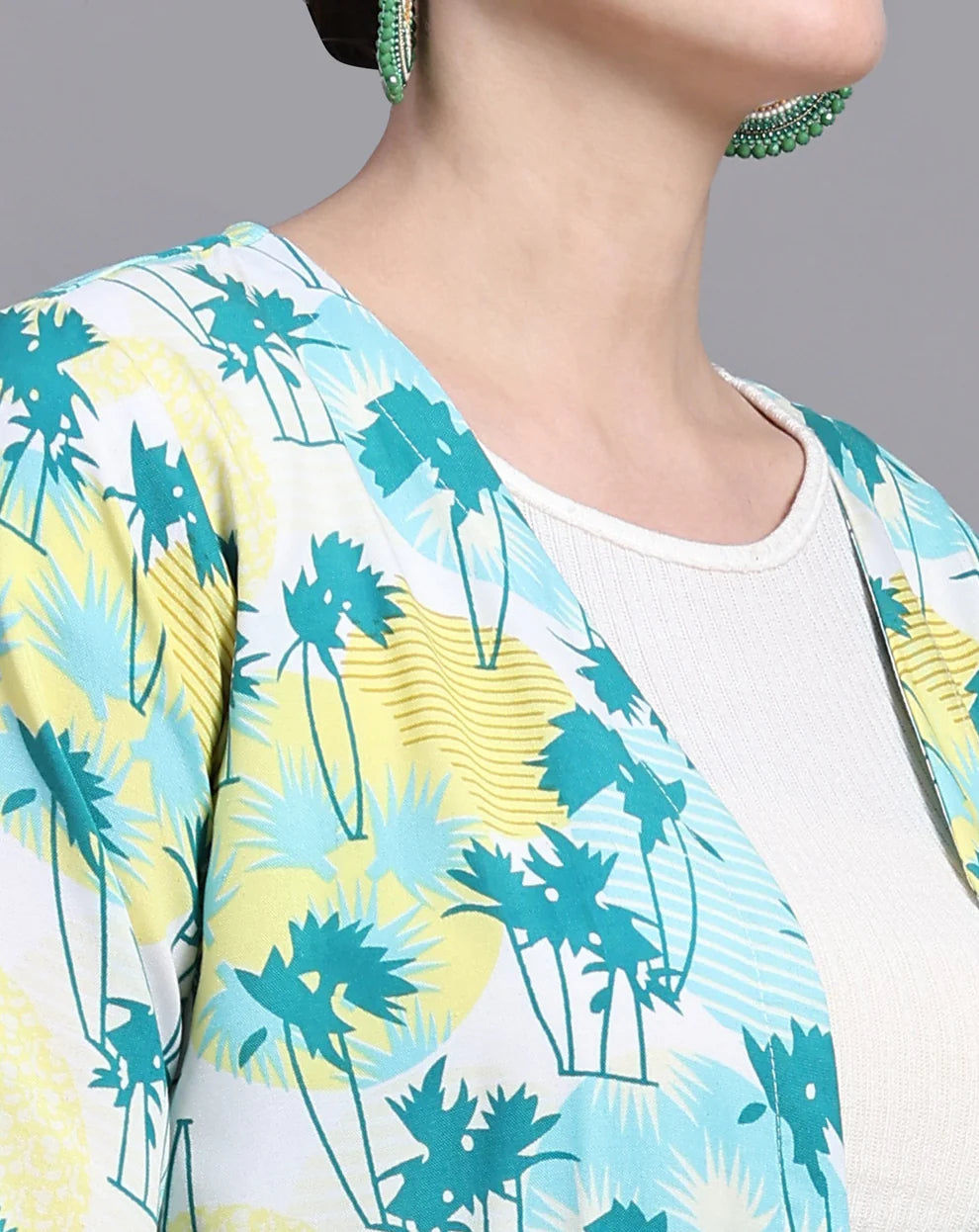 Women's Tropical Print White Shrug