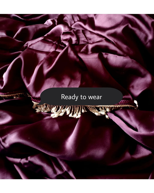 Women's Ready to Wear DEEP PURPLE  Satin Silk 1 Minute Pre Pleated Heavy Saree with Designer Hand Work Tassels