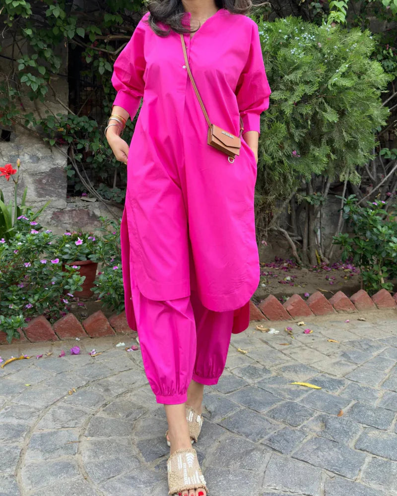 Coral Pink Cotton Coord Set