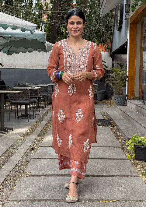 Embroidered Chikankari Kurta Set