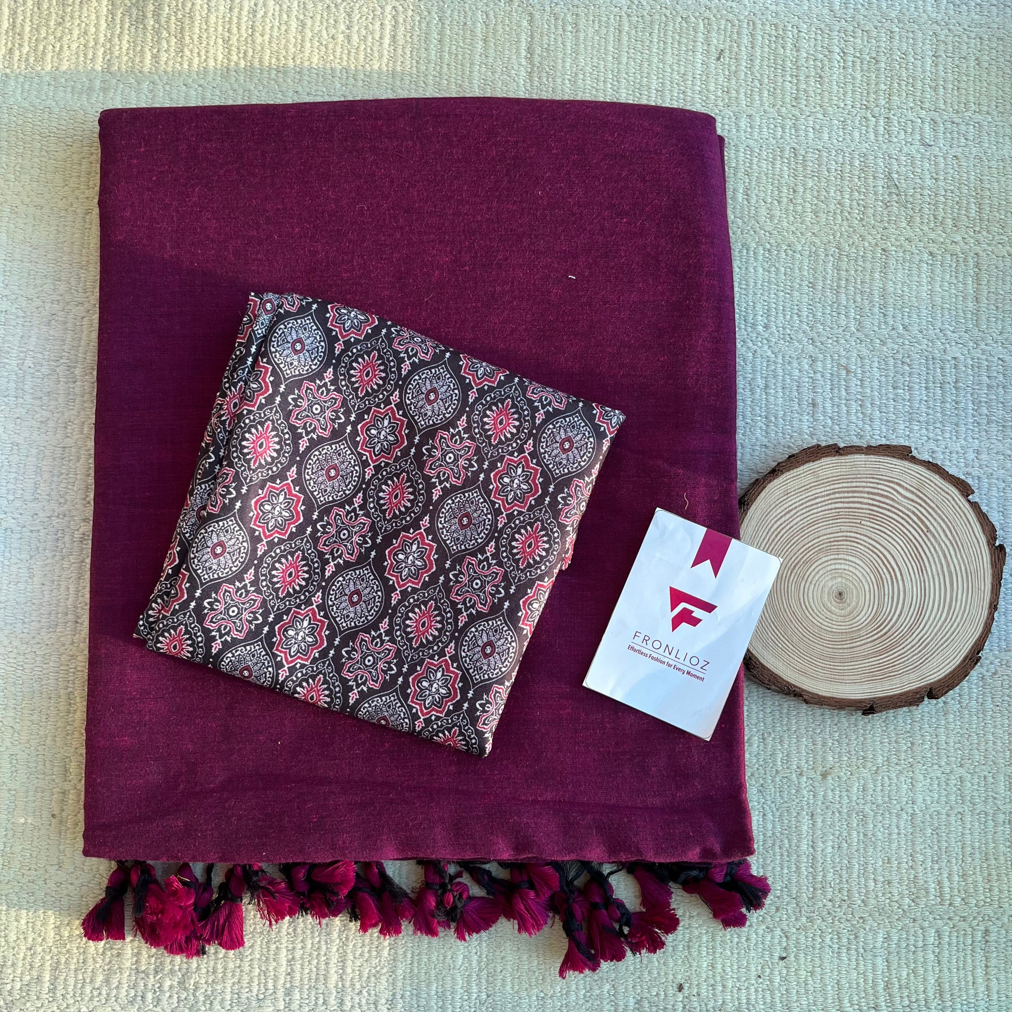 Maroon Khadi Cotton Saree & Designer Blouse