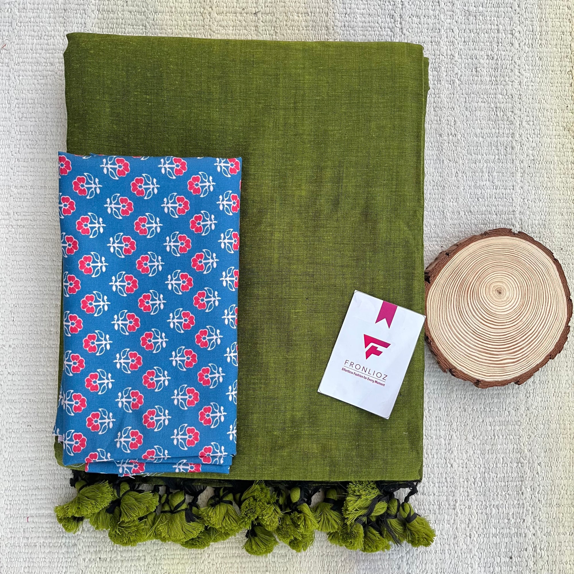 Olive Khadi Cotton Saree & Designer Blouse
