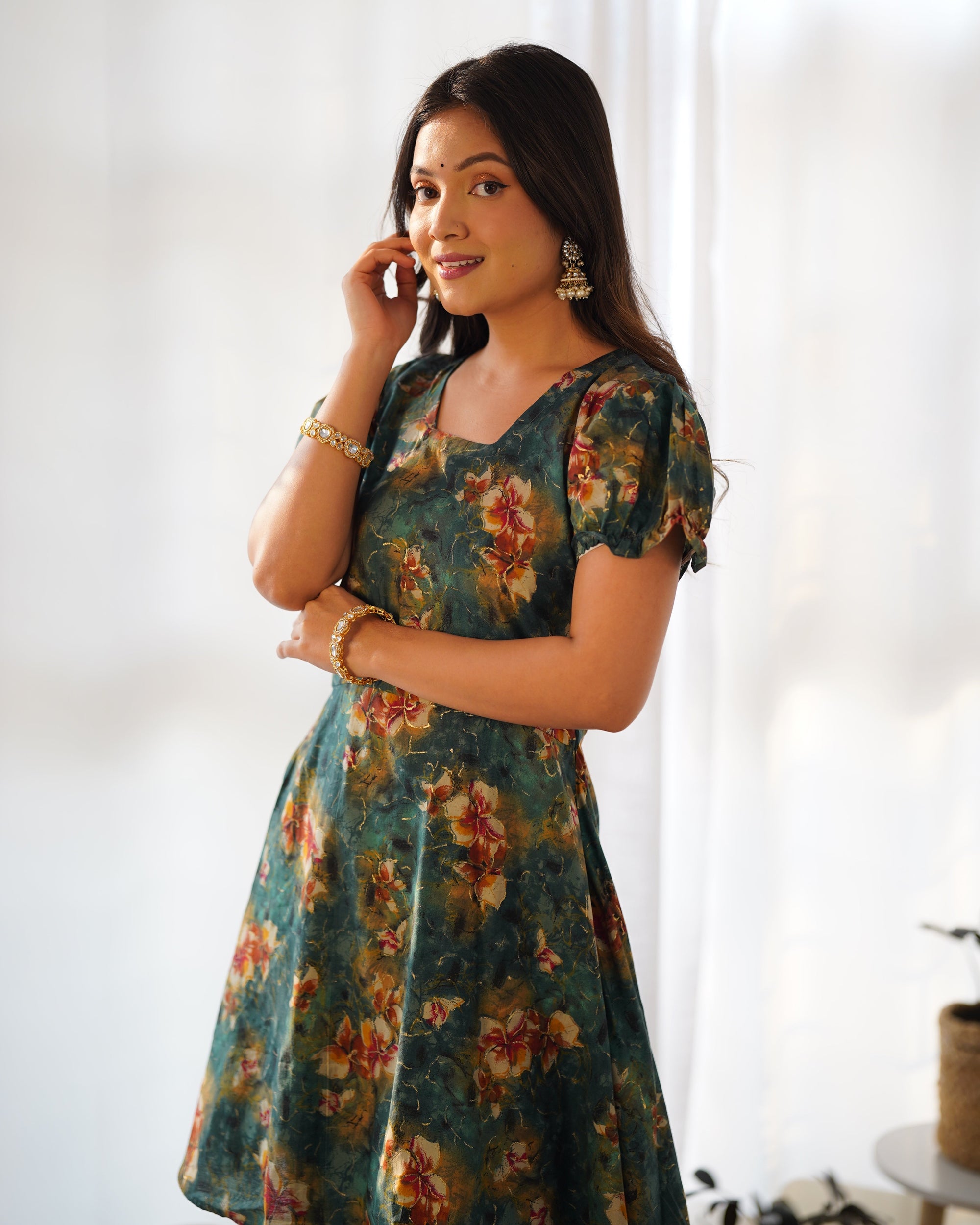 PURE COTTON SQUARED PATTERN LIGHT GREEN & MAROON COMBINATION CO-ORD SET