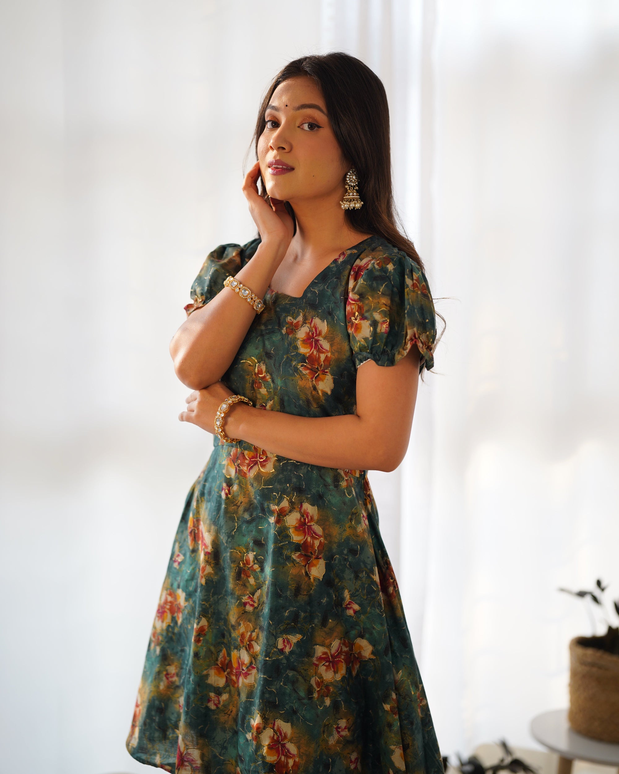 PURE COTTON SQUARED PATTERN LIGHT GREEN & MAROON COMBINATION CO-ORD SET