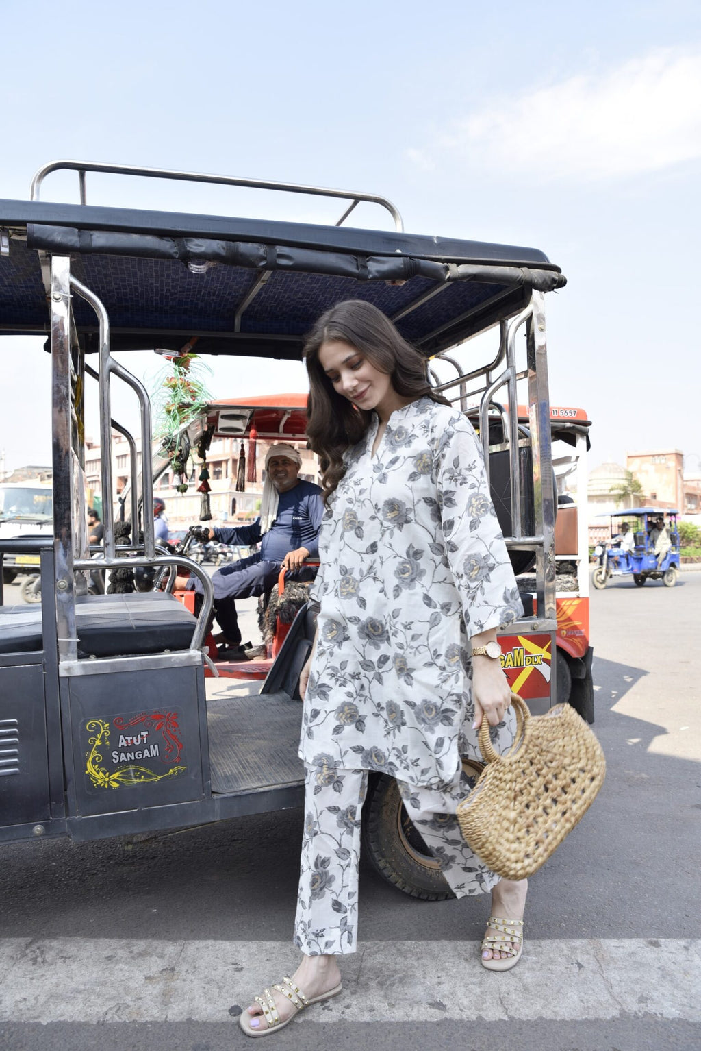 White Grey Rich Look Kurta Set