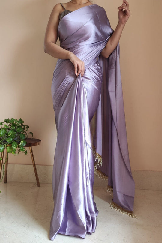 Women's Ready to Wear SIVIGA TULIP Satin Silk 1 Minute Pre Pleated Heavy Saree with Designer Hand Work Tassels