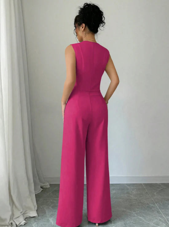 Women Sleeveless Blazer Top And Pants Casual Suit Set